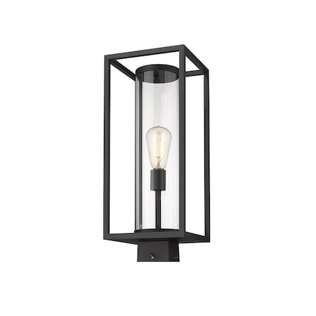 Z-Lite Dunbroch 1 Light Outdoor Post Mount Fixture, Black & Clear 584PHMS-BK